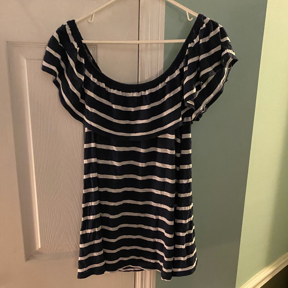 White and navy off the shoulder